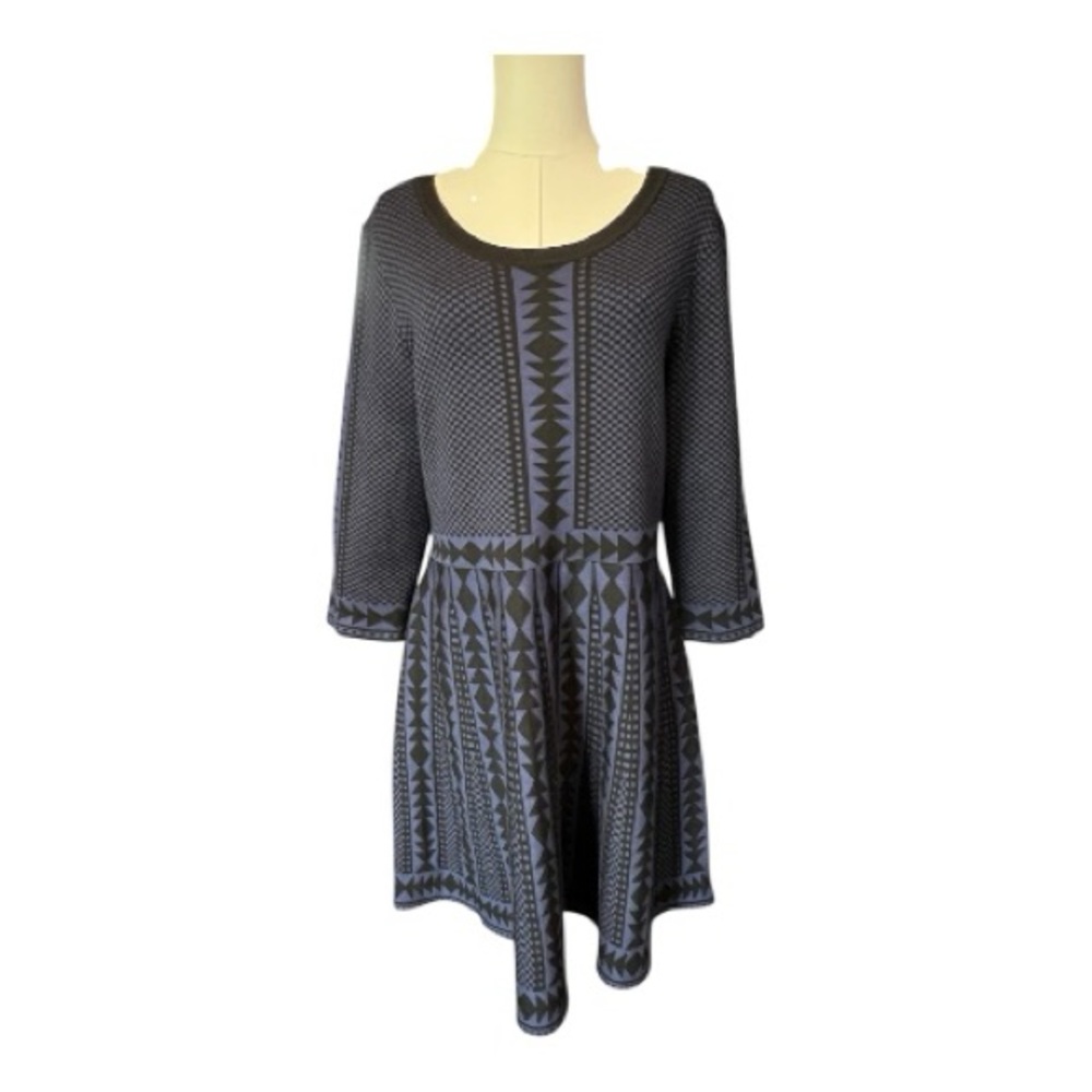 🆕 NWOT Nina Leonard black & blue geometric sweater dress | size XL